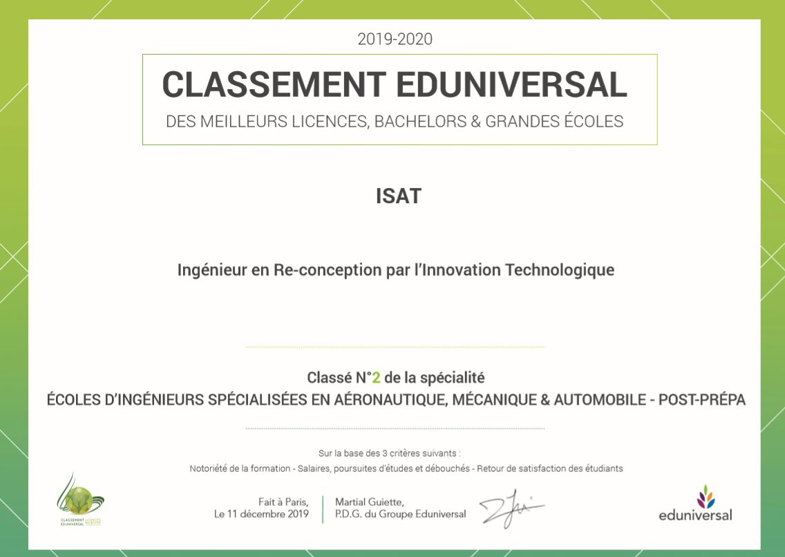 2e place au classement Eduniversal formation post-prépa ISAT 